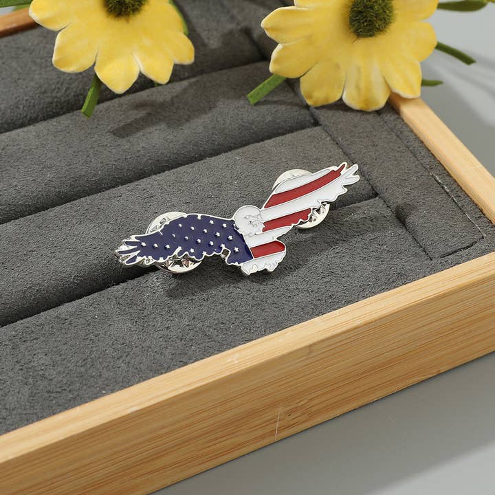 Eagle Shape American Flag Alloy Brooch for wholesale by Tourtiwi