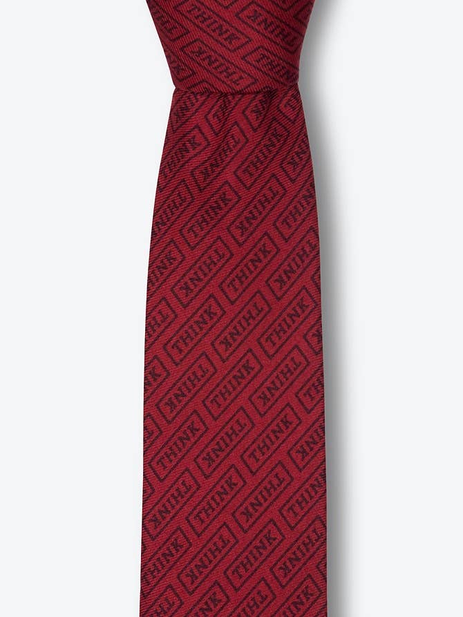 JFK "Think" Skinny Tie by Wild Ties - Maroon Microfiber for wholesale by Wild Ties