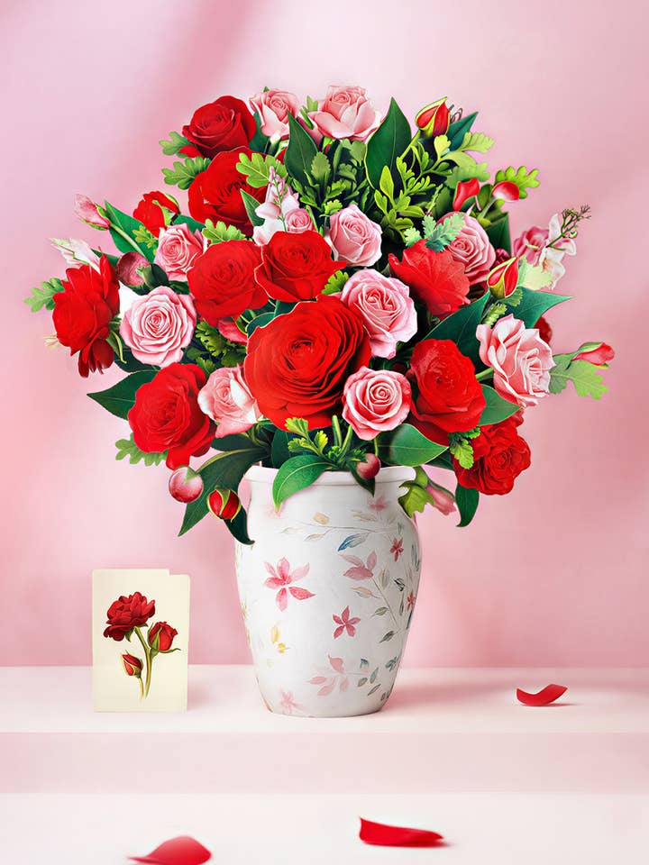 Grande Blooming Roses (6 Pop-up Greeting Cards) for wholesale by FreshCut Paper LLC