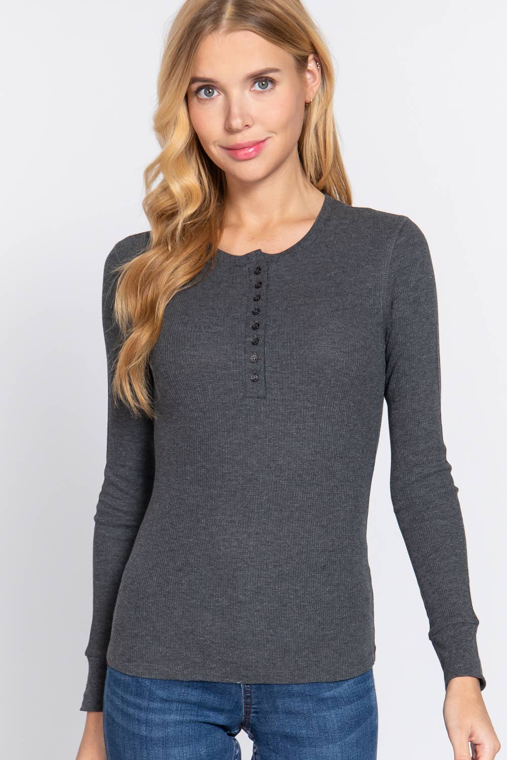 Active Basic | Active USA - Vente Haut en maille – femme - Top thermique à manches longues style henley en maille24