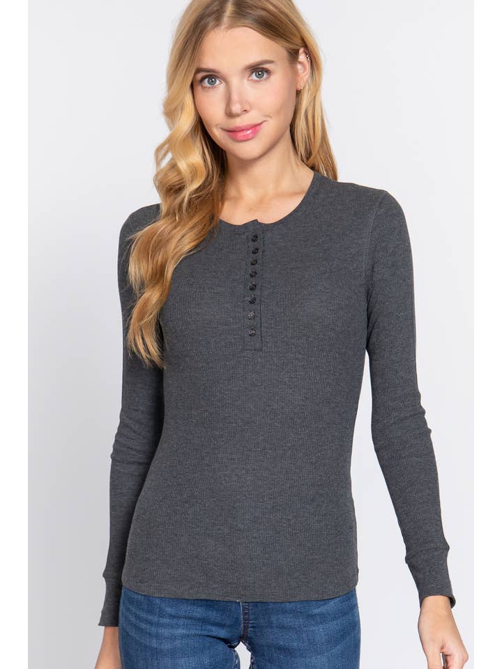 Active Basic | Active USA - Vente Haut en maille – femme - Top thermique à manches longues style henley en maille24