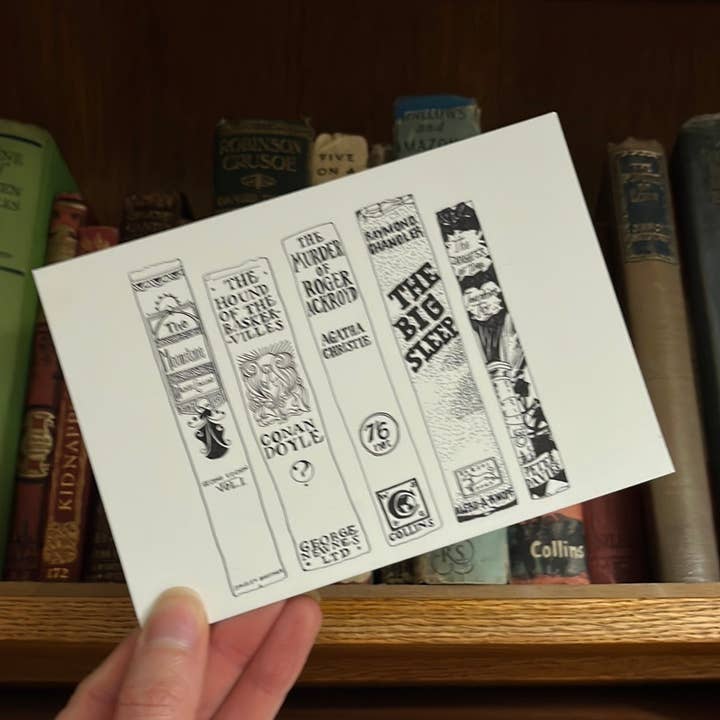 Detective novels book spine postcard for wholesale by Georgina The Librarian