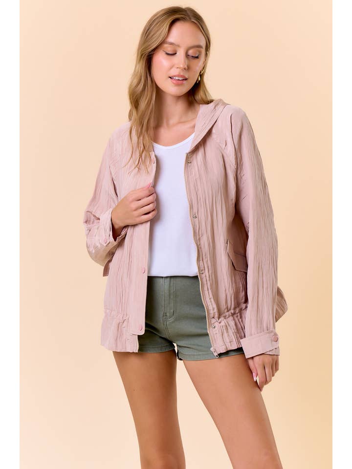 Doe and Rae - Wholesale Jacket - Women's - DRAWCORD WAIST CRINKLED HOODIE WINDBREAKER - 10497J-1