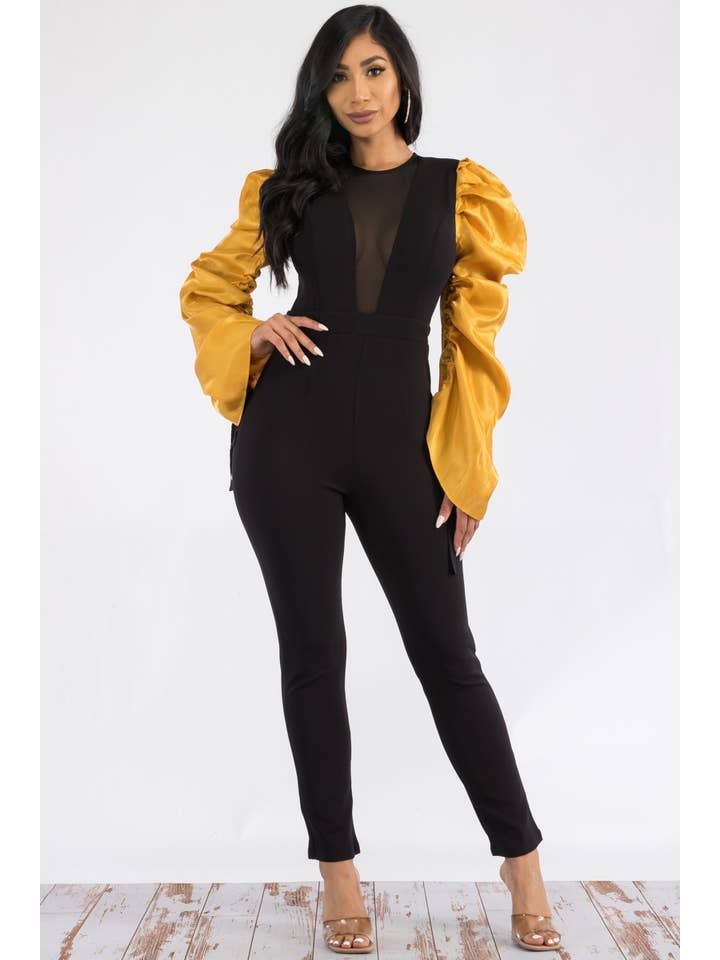 H&H Fashion Inc. - Wholesale Jumpsuit - Women's - RRE90492-1 - Ruched Long Sleeve Jumpsuit