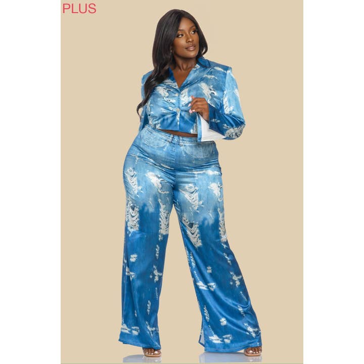 ENSEMBLE VESTE COURTE BOUTONNÉE AVEC PANTALON DÉCOUPÉ pour la vente par The Sang