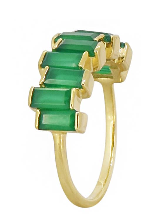 Tiramisu - Vendita all'ingrosso Anelli multipietra - Gioiello a fascia in oro placcato in argento Sterling 925 con onice verde1