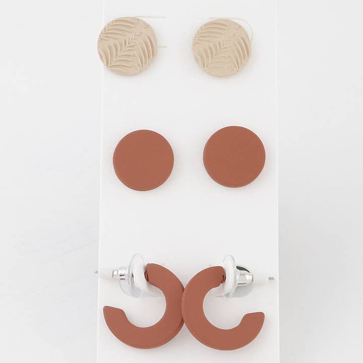 Two Toned Nature Earrings Set for wholesale by 3AM BY H&D ACCESSORIES