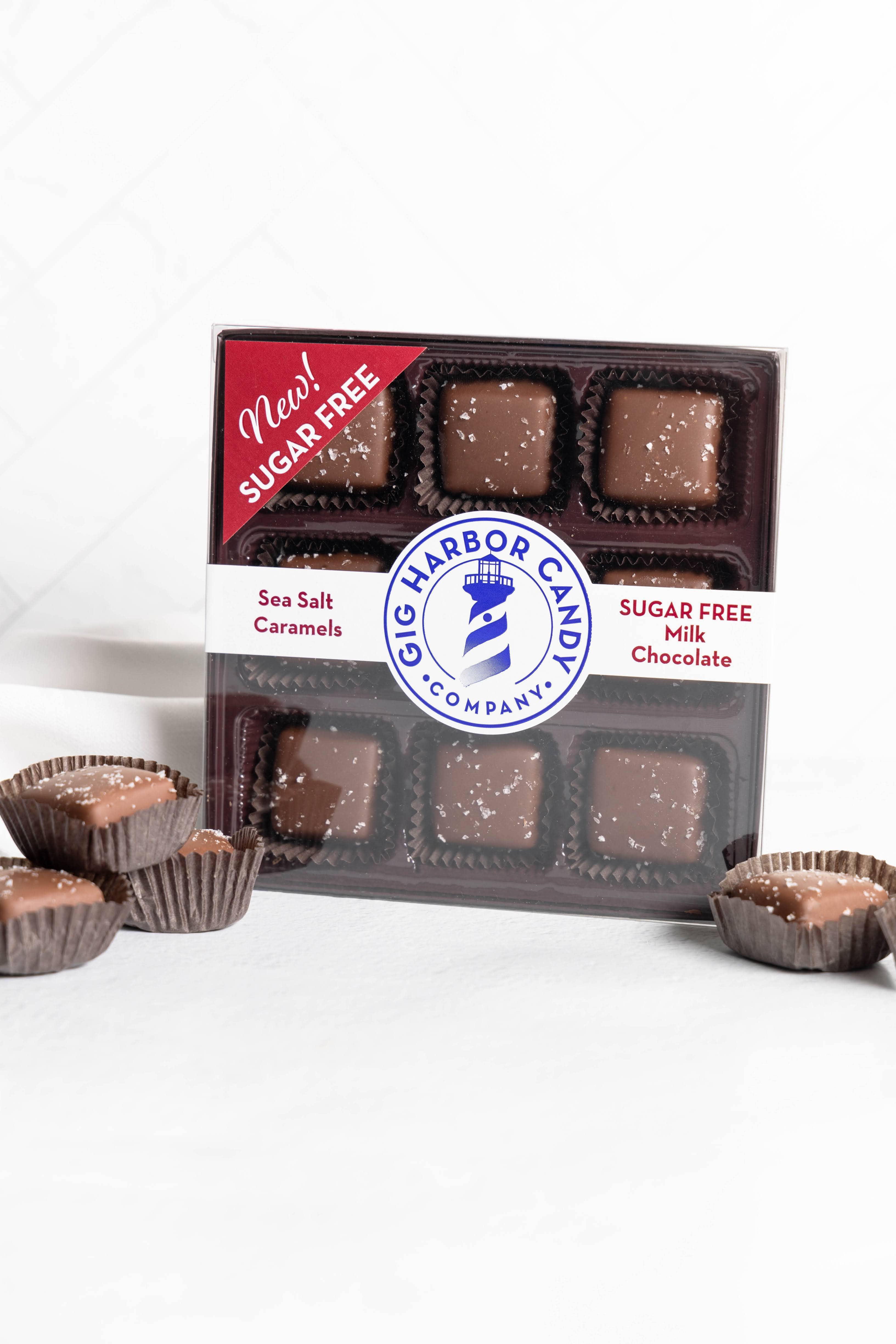 Gig Harbor Candy Company – Großhandel Süßigkeiten mit Schokoglasur – Zuckerfreie Milchschokolade-Salzkaramellen2