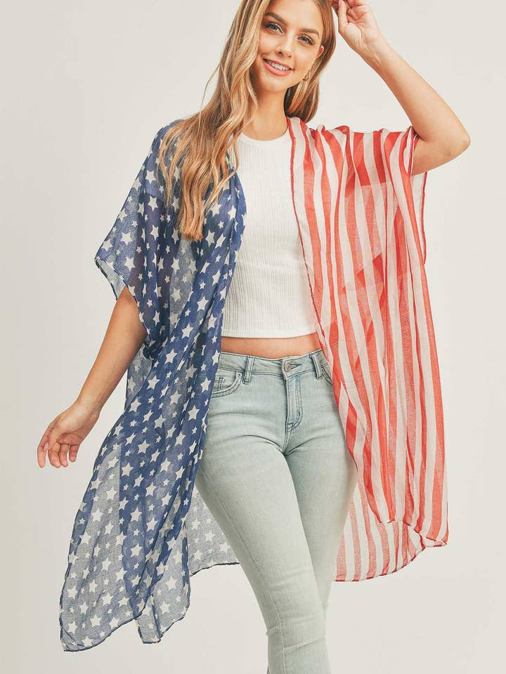 HALF AND HALF AMERICAN FLAG KIMONO MS0112 for wholesale by anbfashion
