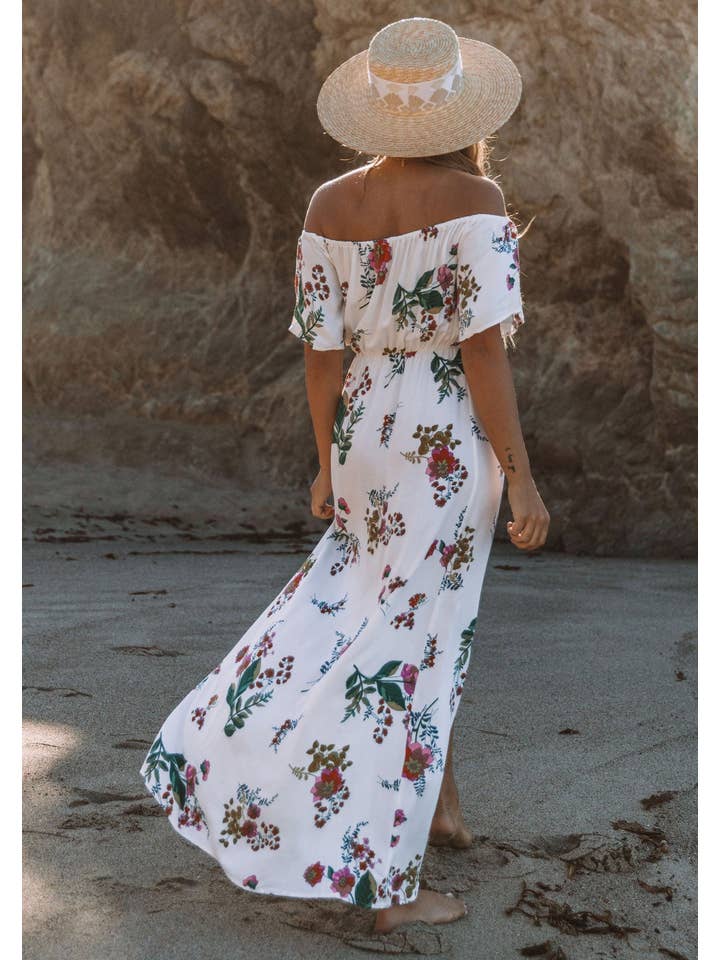 Vanilla Combo Floral Halter Neck Off The Shoulder Maxi Dress for wholesale on Faire