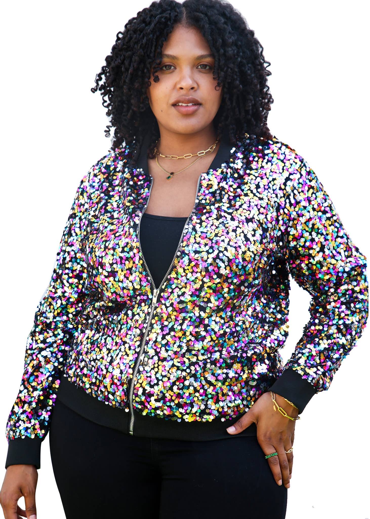 Anna Kaci Wholesale - Wholesale Bomber Jacket - Women's - Plus Size Sequin Bomber Jacket41