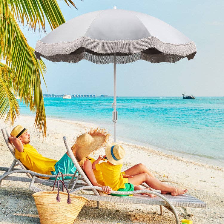 Hard Rock Health Stores - Wholesale Beach Umbrella - 6.5 FT Beach Umbrella with Fringe Outdoor Tassel Umbrella with Push Button Tilt5