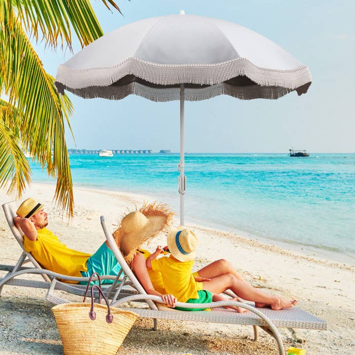 Hard Rock Health Stores - Wholesale Beach Umbrella - 6.5 FT Beach Umbrella with Fringe Outdoor Tassel Umbrella with Push Button Tilt5