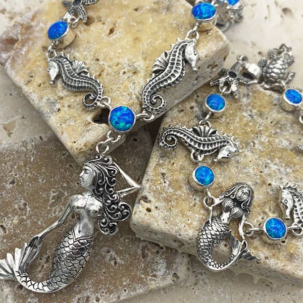 Sterling Silver Mermaid & Sea Life Necklace Statement Maker! for wholesale by Goddess Design Studio