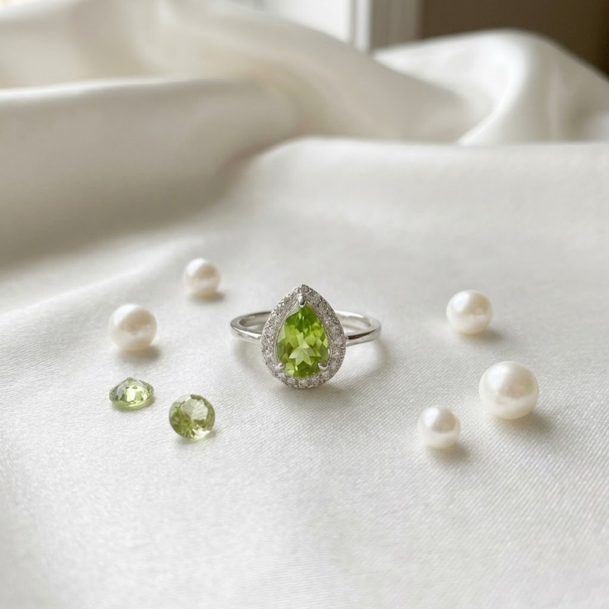 FCJ Jewelry LLC – wholesale Engagement ring – Taylor Swift Inspired Natural Peridot Teardrop Halo Ring3