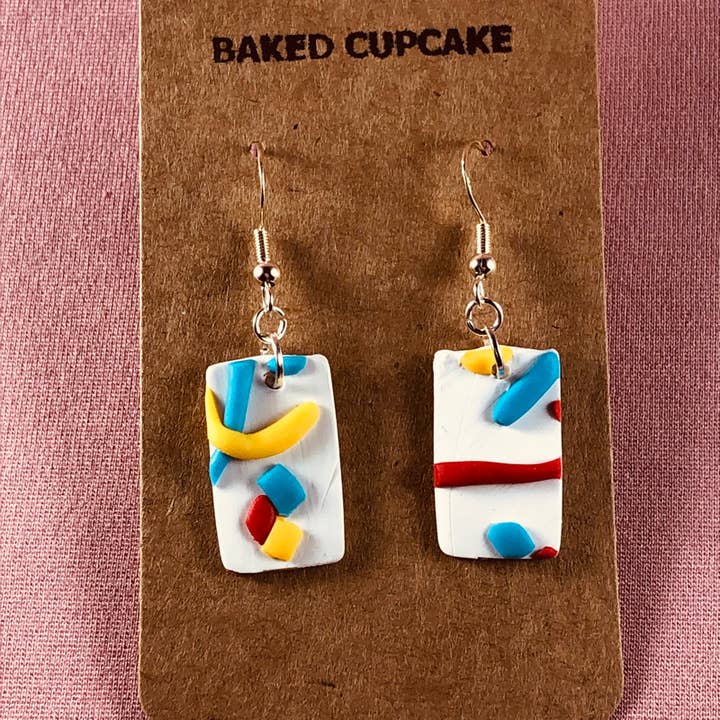 Primary Color Shapes White Rectangle Earrings for wholesale by Baked Cupcake