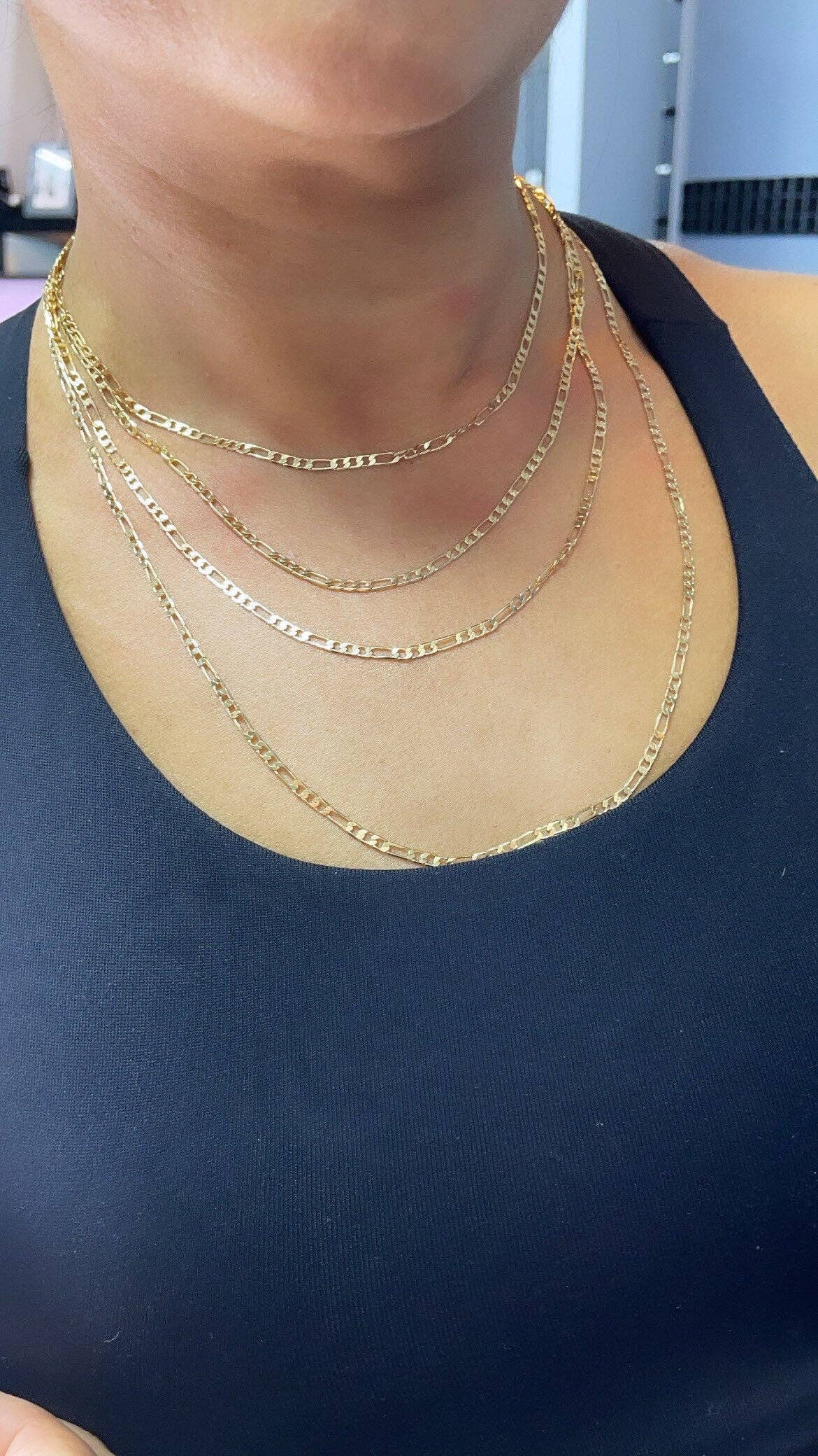 Milie - Venta al por mayor Collares de cadenas y eslabones - Cadena de eslabones Figaro de 3 mm en oro laminado de 18k y joyería3