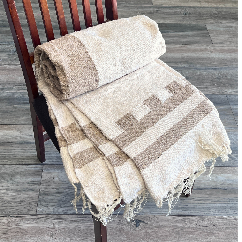 West Path - Wholesale Throw blanket - Southwest Mexican Blanket - Desert Cactus Blanket Tan White7