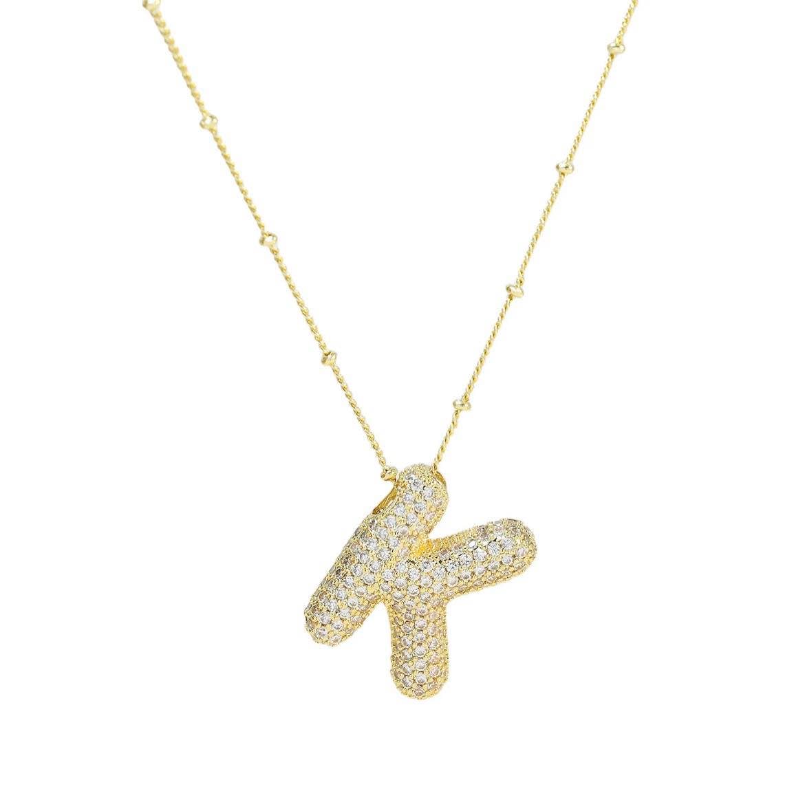 The Classy Cloth WS - Wholesale Pendant/Charm Necklace - Jeweled Cz Bubble Letter Initial Necklace - Gold RTS9