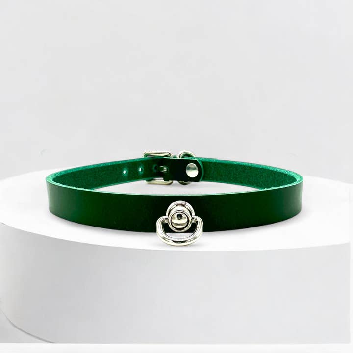 Green Mini Door Knocker Leather Choker for wholesale by Lunel Fashion