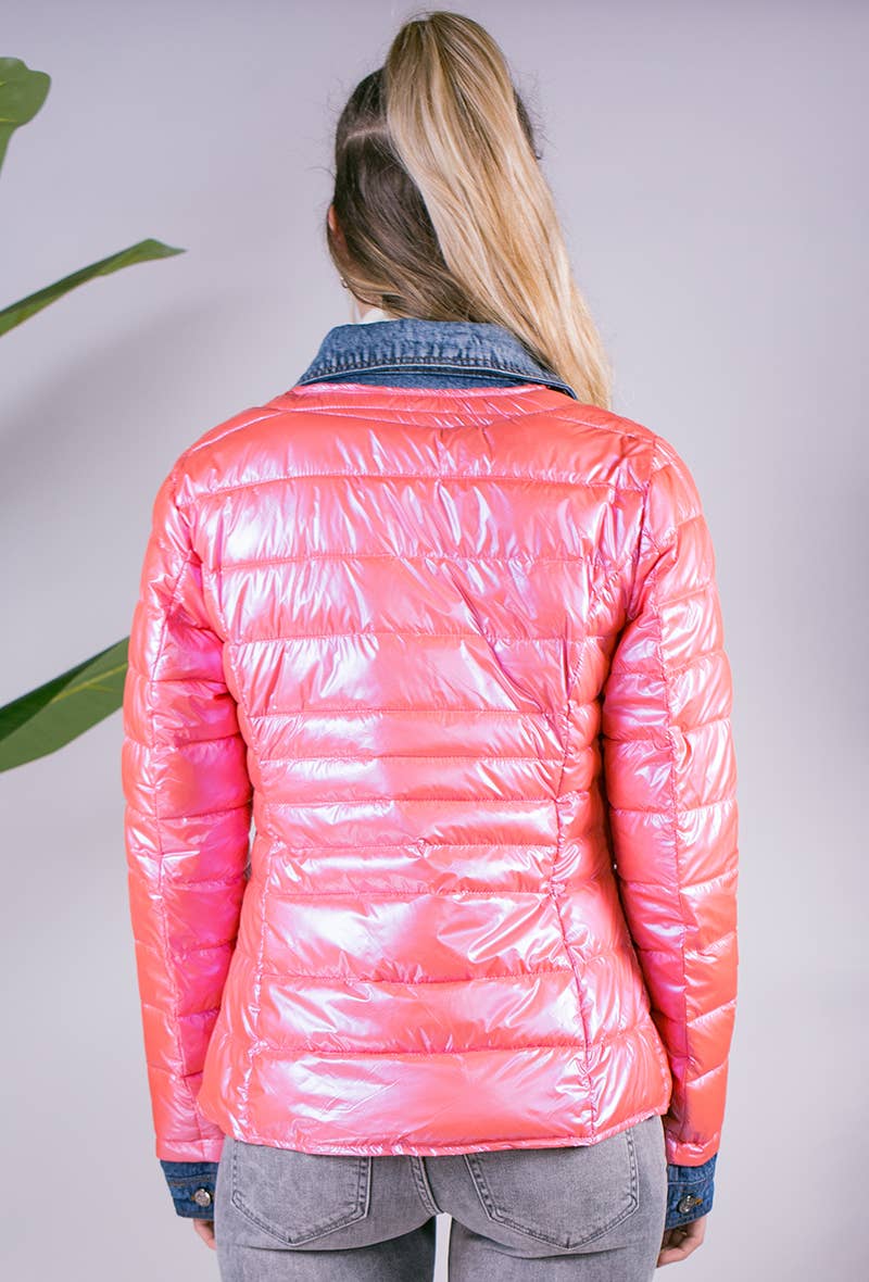 Attrait Paris - Wholesale Pufferjack - Dames - Kenza metalen jeansjack van twee materialen59