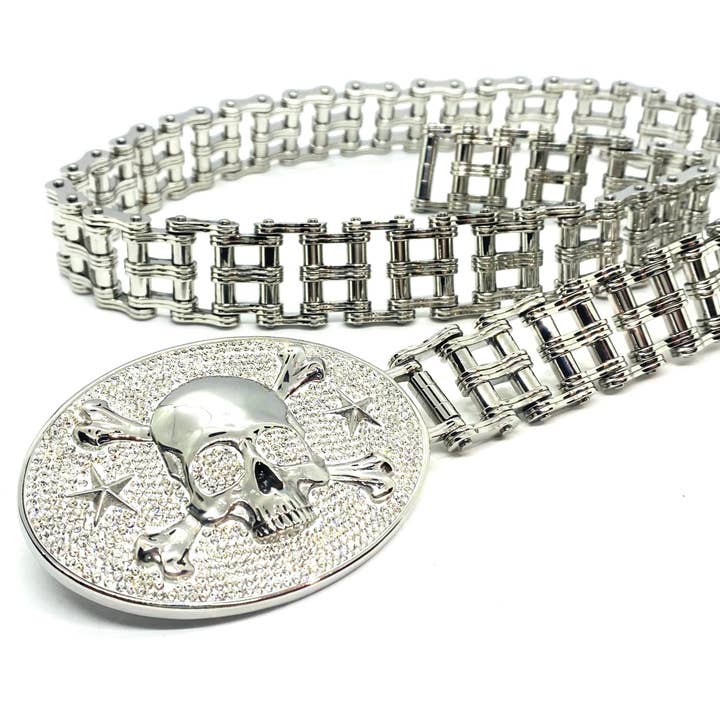SK9000 Ladies Easy Rider Belt 1" Wide with Bling Skull Buckle Silver Color for wholesale by Heavy Metal Jewelry