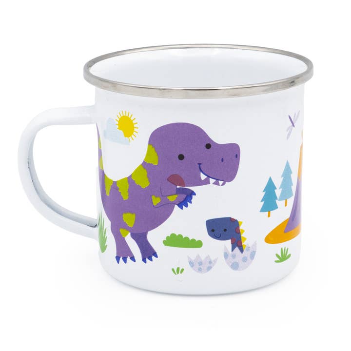 Tazza smaltata con dinosauri per la vendita all'ingrosso da parte di Robert Frederick Ltd