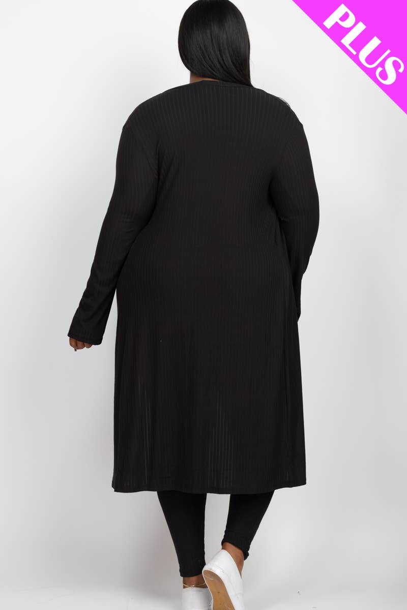 CAPELLA APPAREL – Engroshandel Top- og buksesæt (IKKE Loungewear) - Dame – Plus Size ribstrikket cardigan med lange ærmer og bukser sæt4