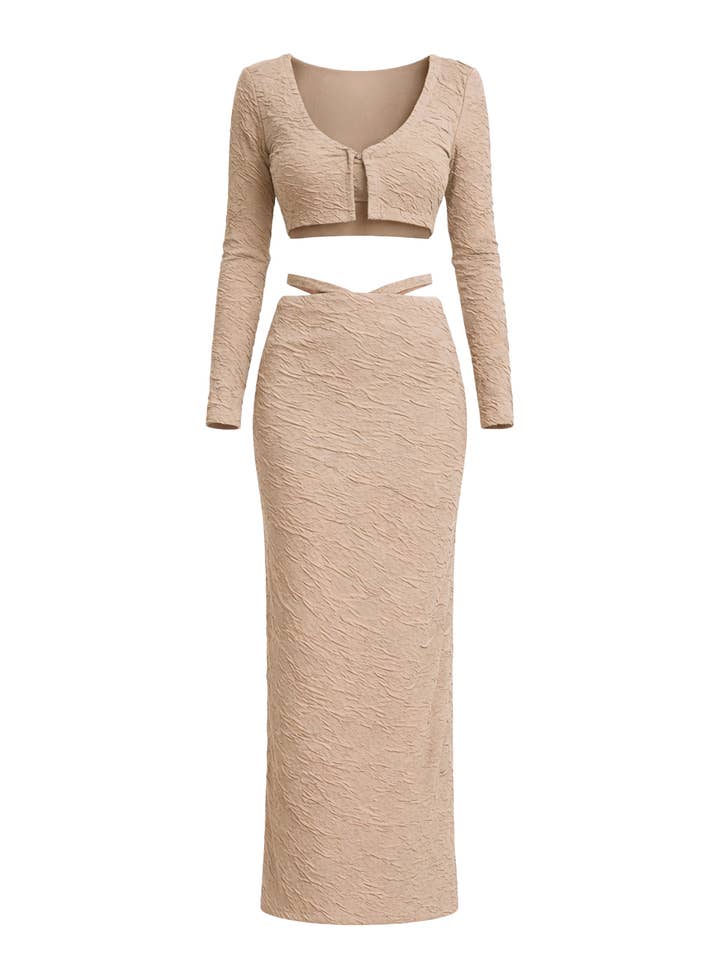 Strick-BH-Top, Strickjacke und Maxirock-Set mit Strukturmuster für den Großhandel von RIVIR