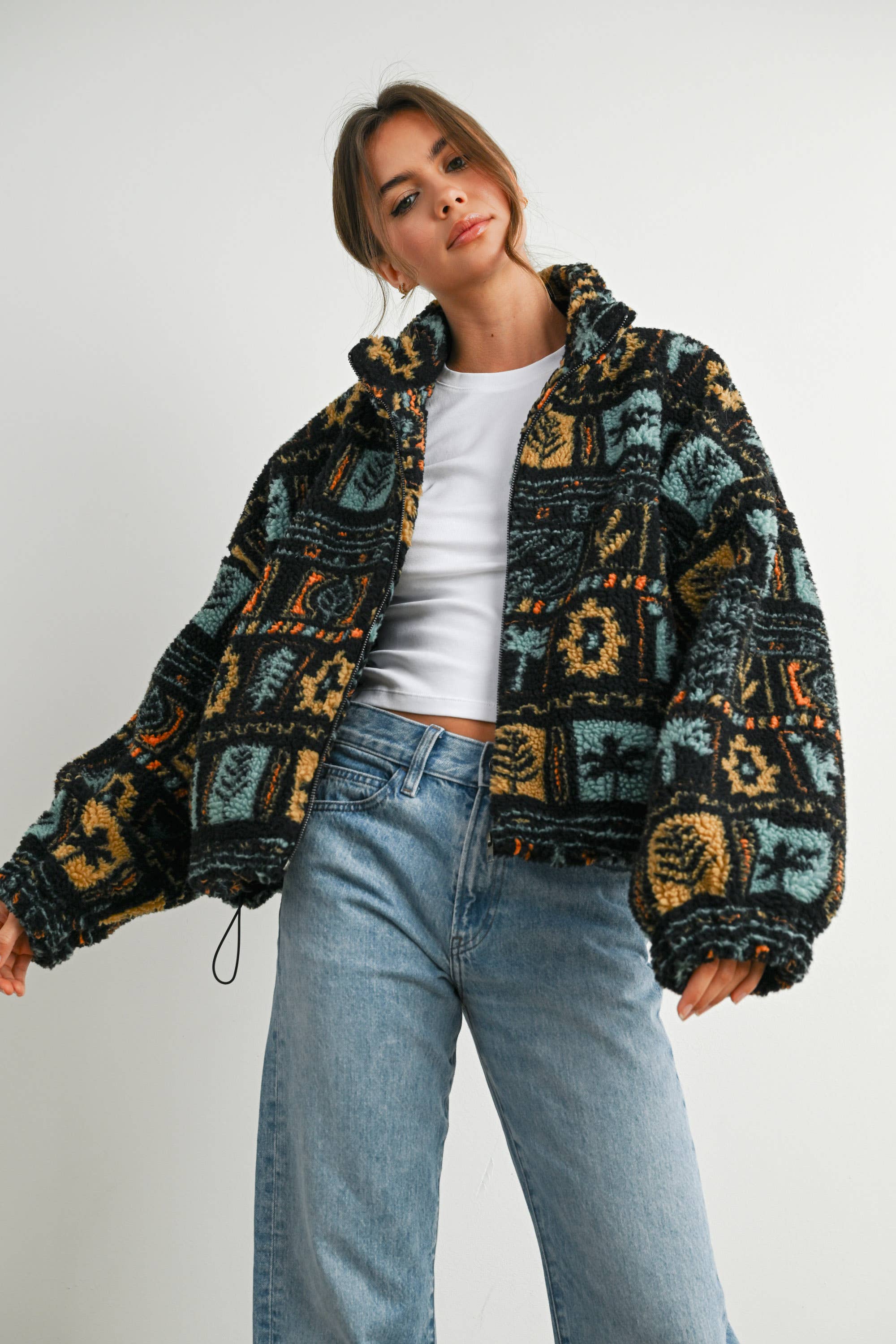 BLACK MULTI Zip-Up Polar Fleece Mock Neck Long Sleeve Jacket - BMJ7842 for wholesale on Faire8