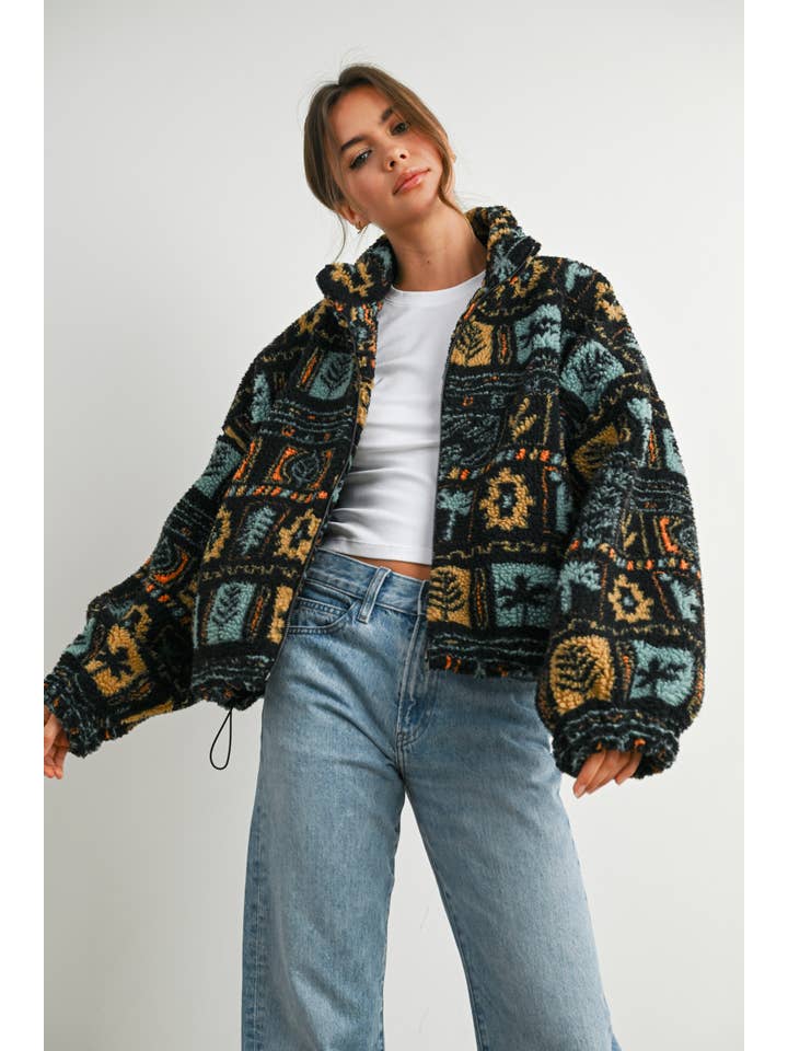 BLACK MULTI Zip-Up Polar Fleece Mock Neck Long Sleeve Jacket - BMJ7842 for wholesale on Faire8