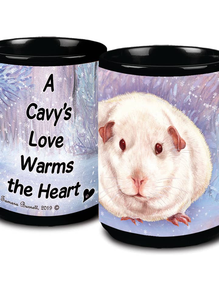 Tazza da caffè nera con occhi rosa, motivo: porcellino d'India, 425 ml per la vendita all'ingrosso da parte di Pet Gifts USA, LLC