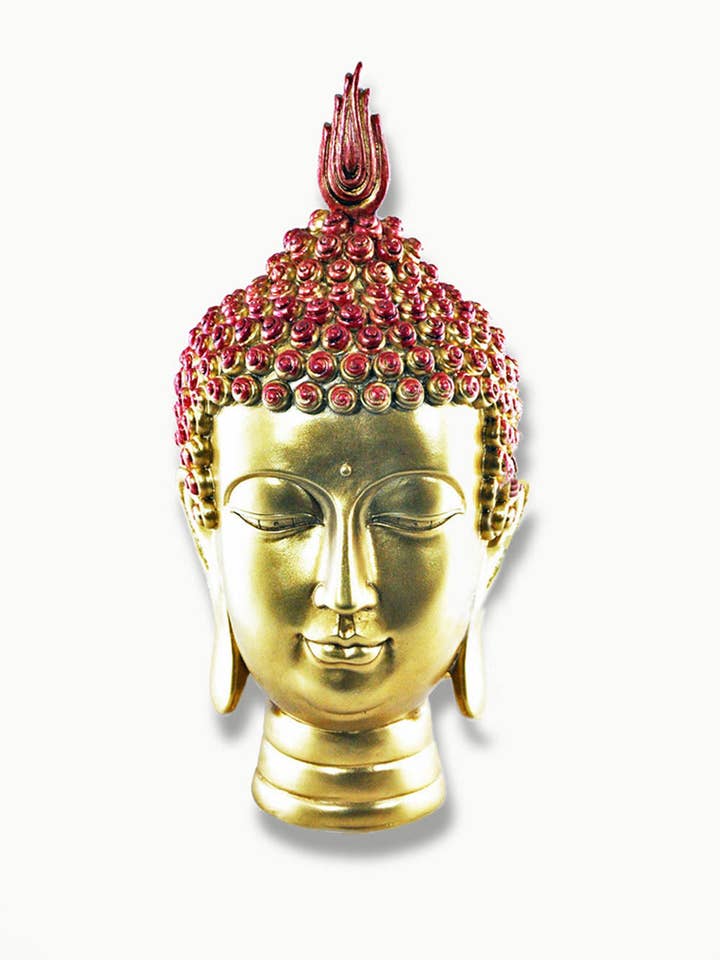 Estatua de madera con cabeza de Buda de Sivalya, roja y dorada para venta al por mayor de Sivalya