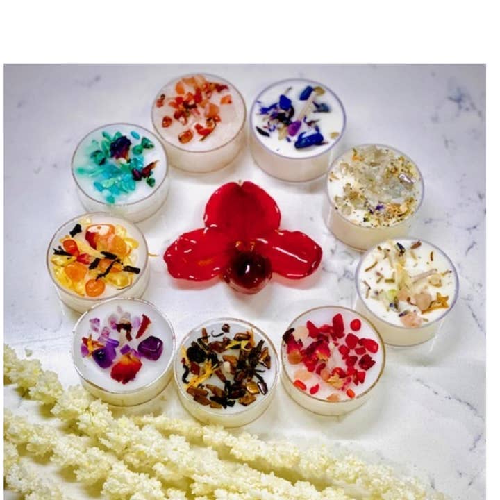 Mixed 10 Zen soy vegan crystal candles for wholesale by VioletFifthAvenue