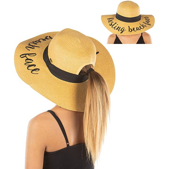 Funky Junque – Großhandel Strohhut – Damen – Messy Bun Sonnenhut — ruhendes Strandgesicht