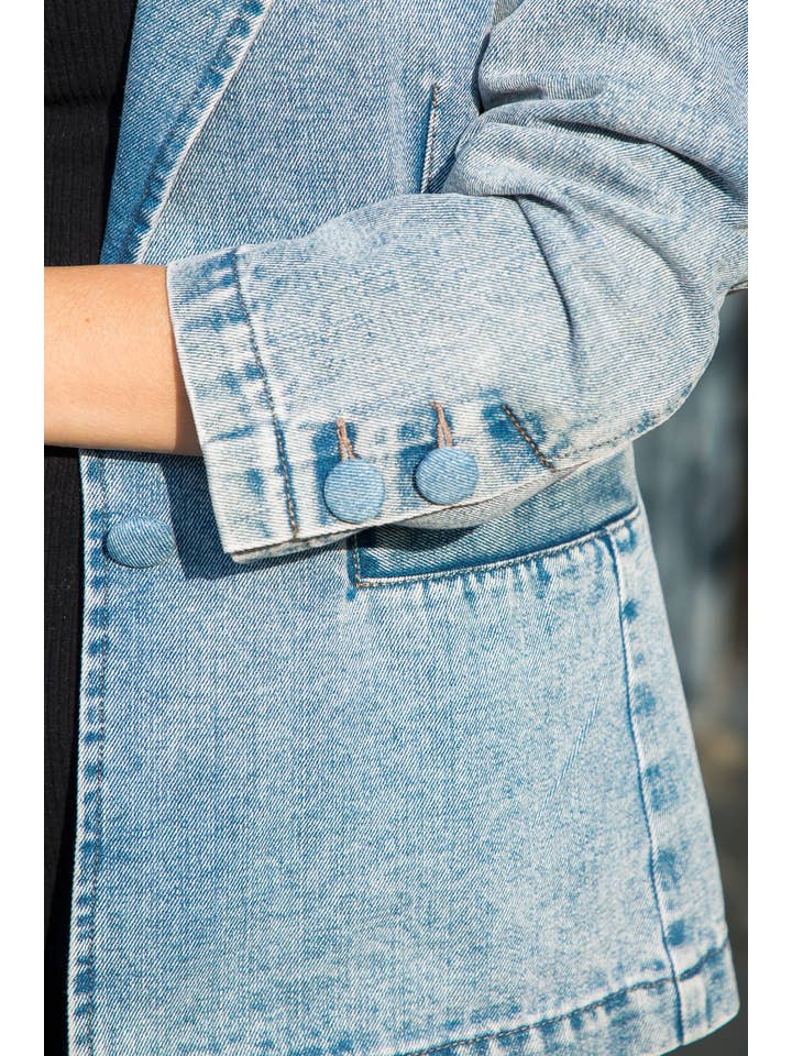 Light Wash Washed Denim Blazer W/ Welt Pockets for wholesale on Faire