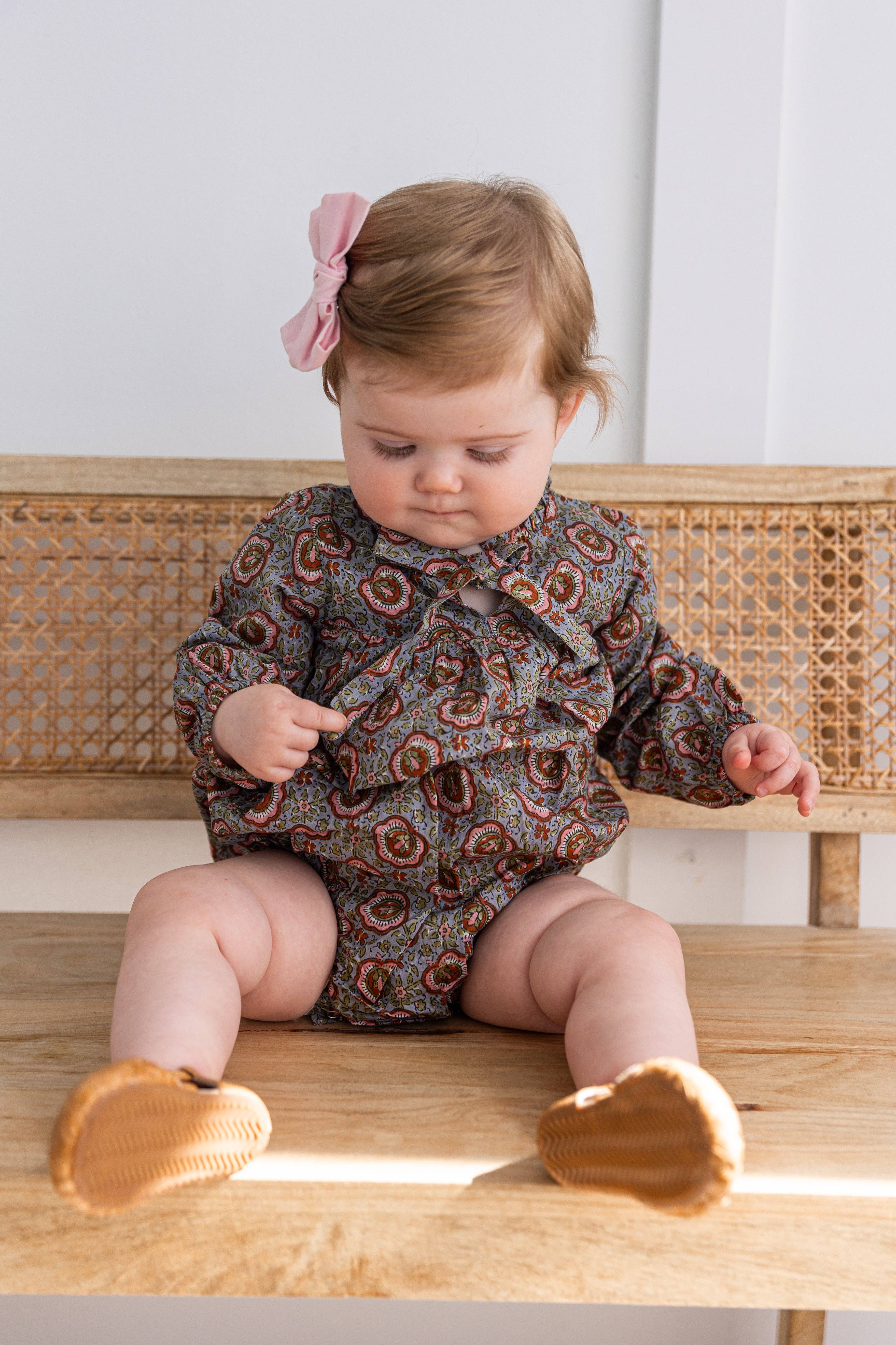 Yo Baby - Wholesale Jumpsuit - Baby - Grey Floral Printed Long Sleeve Baby Romper4