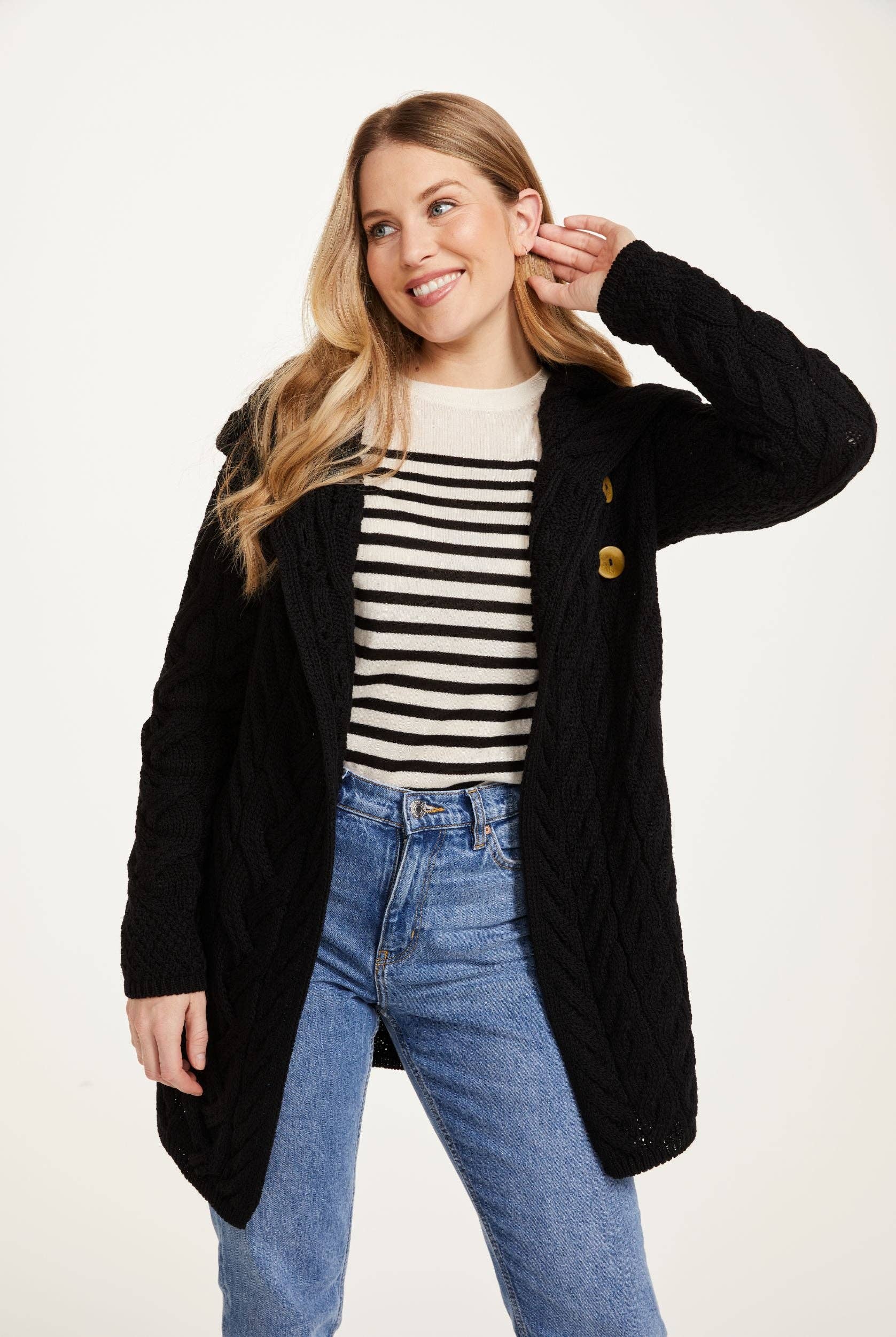 Aran Woollen Mills - Wholesale Cardigan – Women’s - Carraig Ladies Aran Cardigan - Black