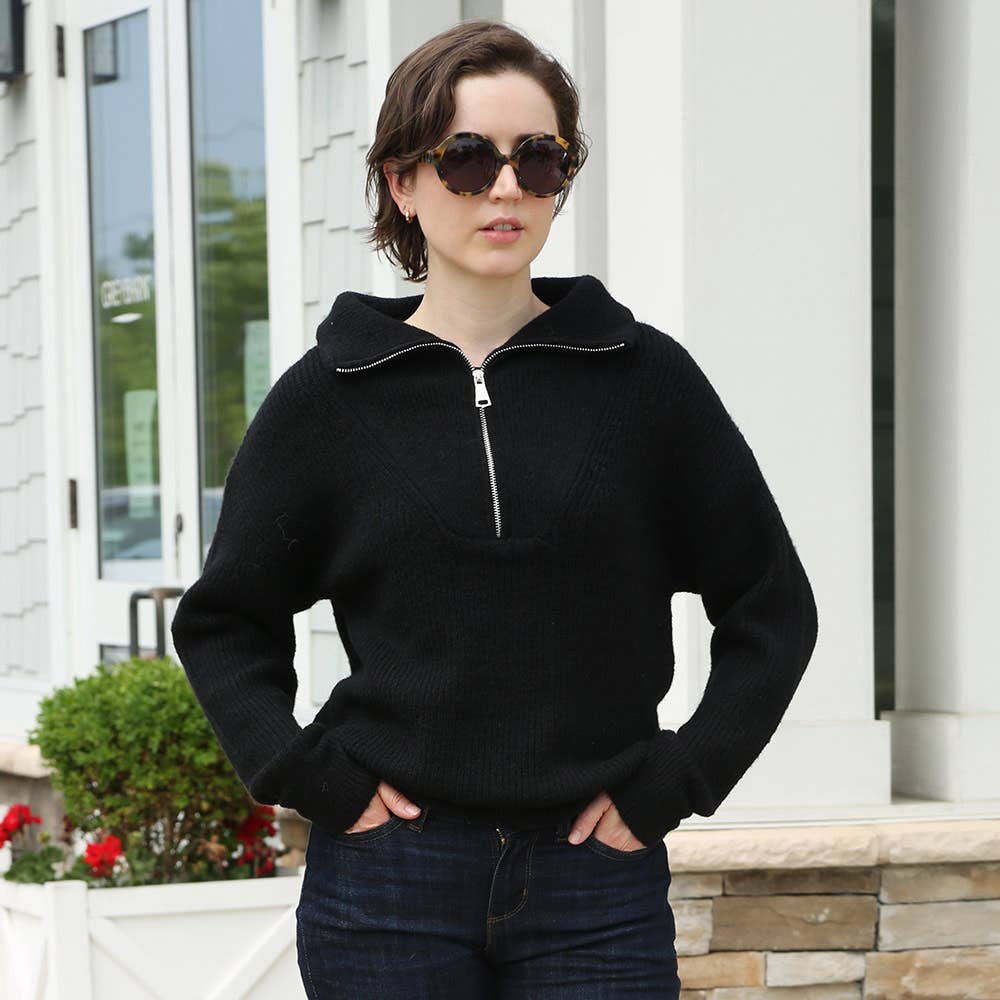 Sensibling Corp. - Vendita all'ingrosso Maglione tricot - Donna - Top in maglia a collo alto con cerniera in tinta unita5