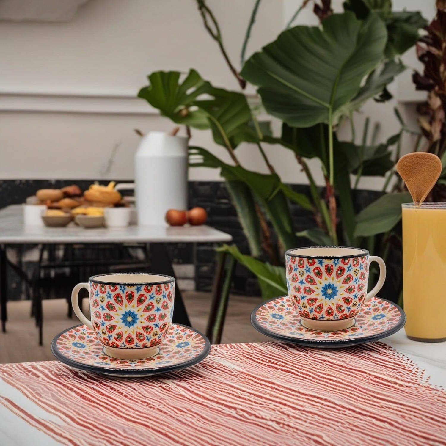 Etnico del Mondo - Wholesale Coffee/Tea Cup - Set of 6 Decorated Turkish Ceramic Coffee/Cappuccino Cups #23