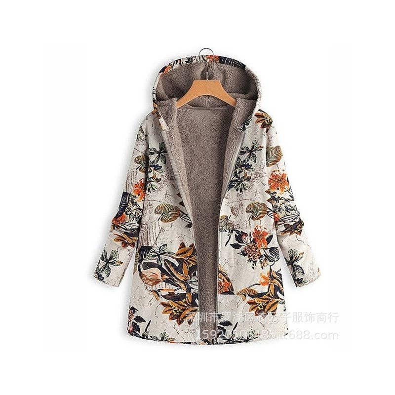 FurDecoration – Engroshandel Jakke - Dame – Vintage hættejakke med blomsterprint og fleecetfor4