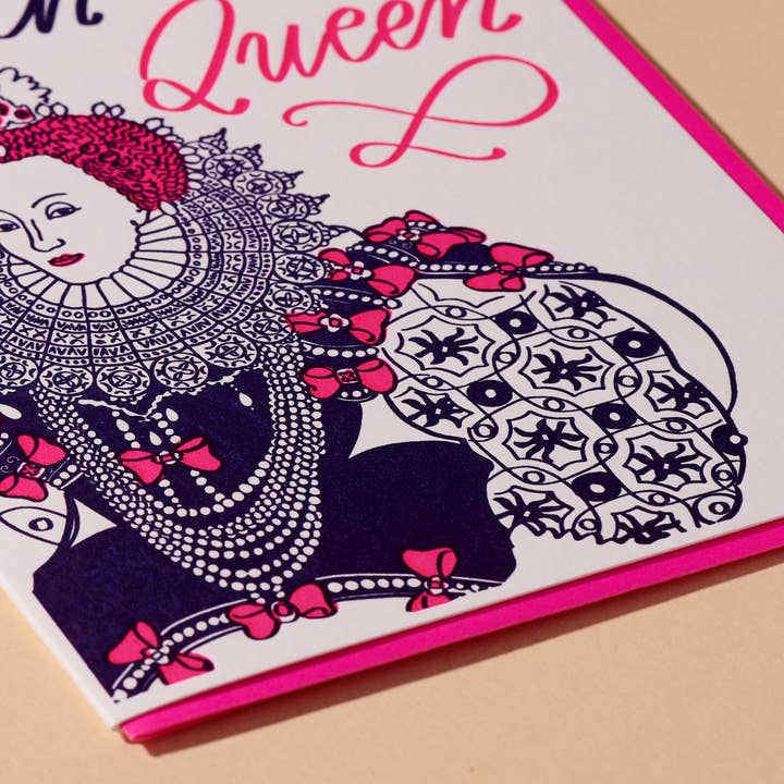 And Here We Are - Wholesale Birthday Card - Birthday Queen Letterpress Card - Girly, Bow, Royal - Made in USA1