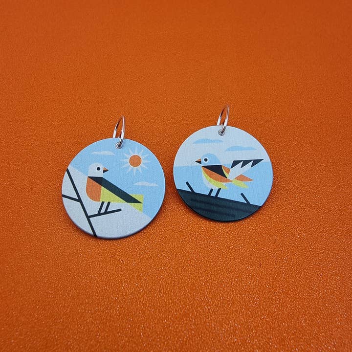 erin.k creative studio - Wholesale Dangle earrings - GARDEN BIRDS - Mismatched 25mm disc earrings7