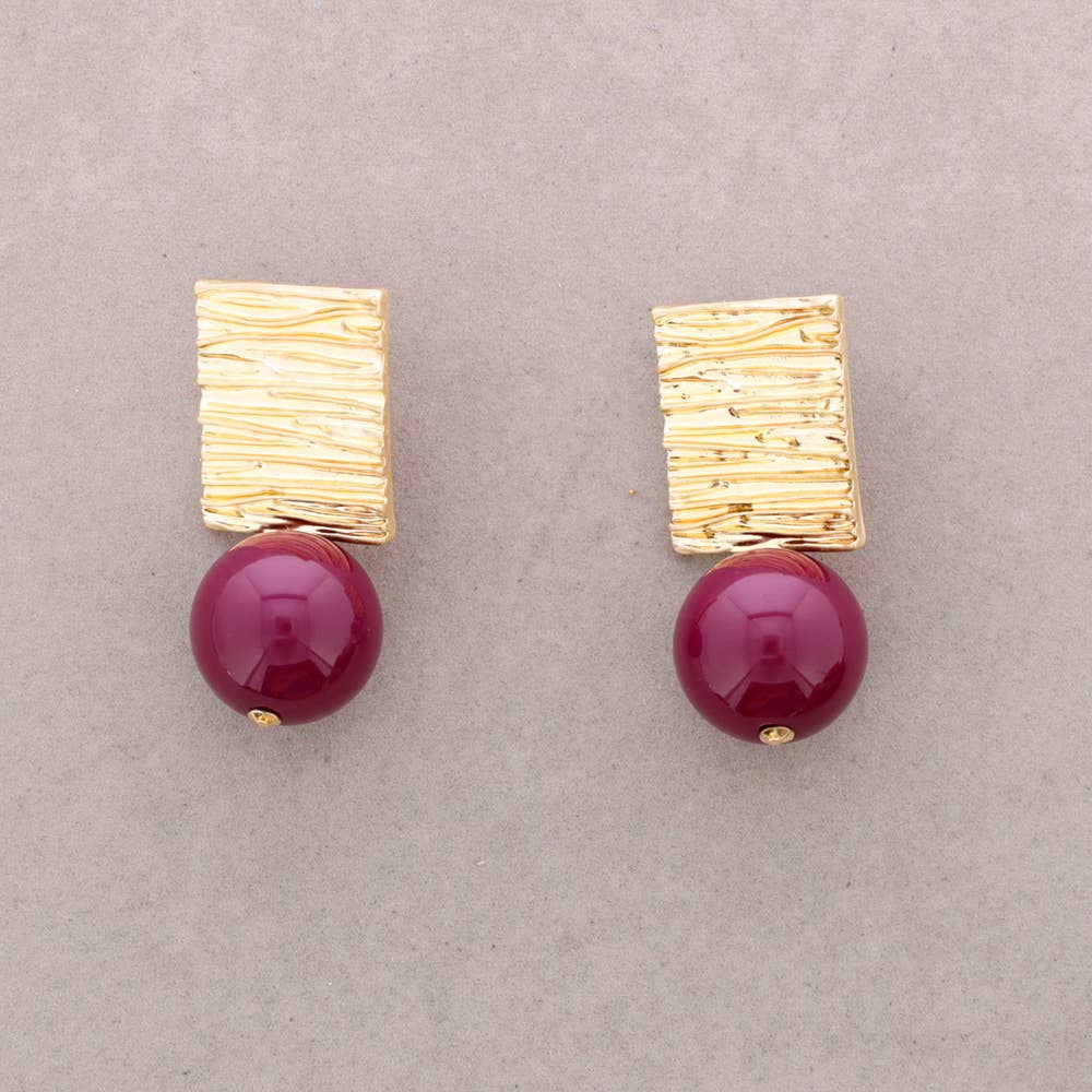 Sonata - Wholesale Snap Jewelry - Square Metal Earrings with Hanging Imitation Pearl Ball2