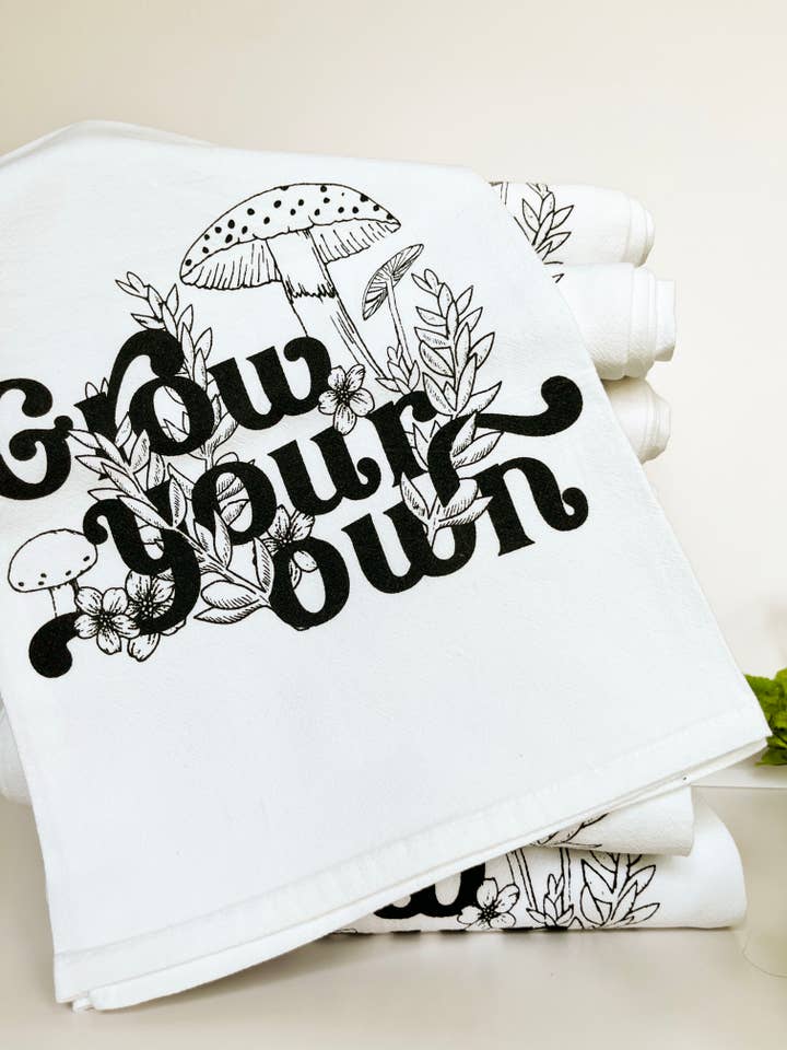 Grow Your Own Mushrooms and Plants Cotton Kitchen Towel for wholesale by The Coin Laundry