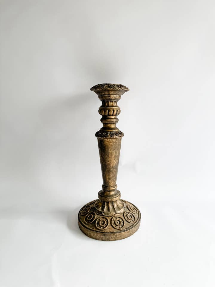 Vintage-Style Gold Resin Candlestick Holder | Classic Europe for wholesale by Heirloom & Honey