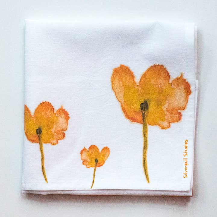 Orange Poppy Tea Towel for wholesale by Silvergull Studios