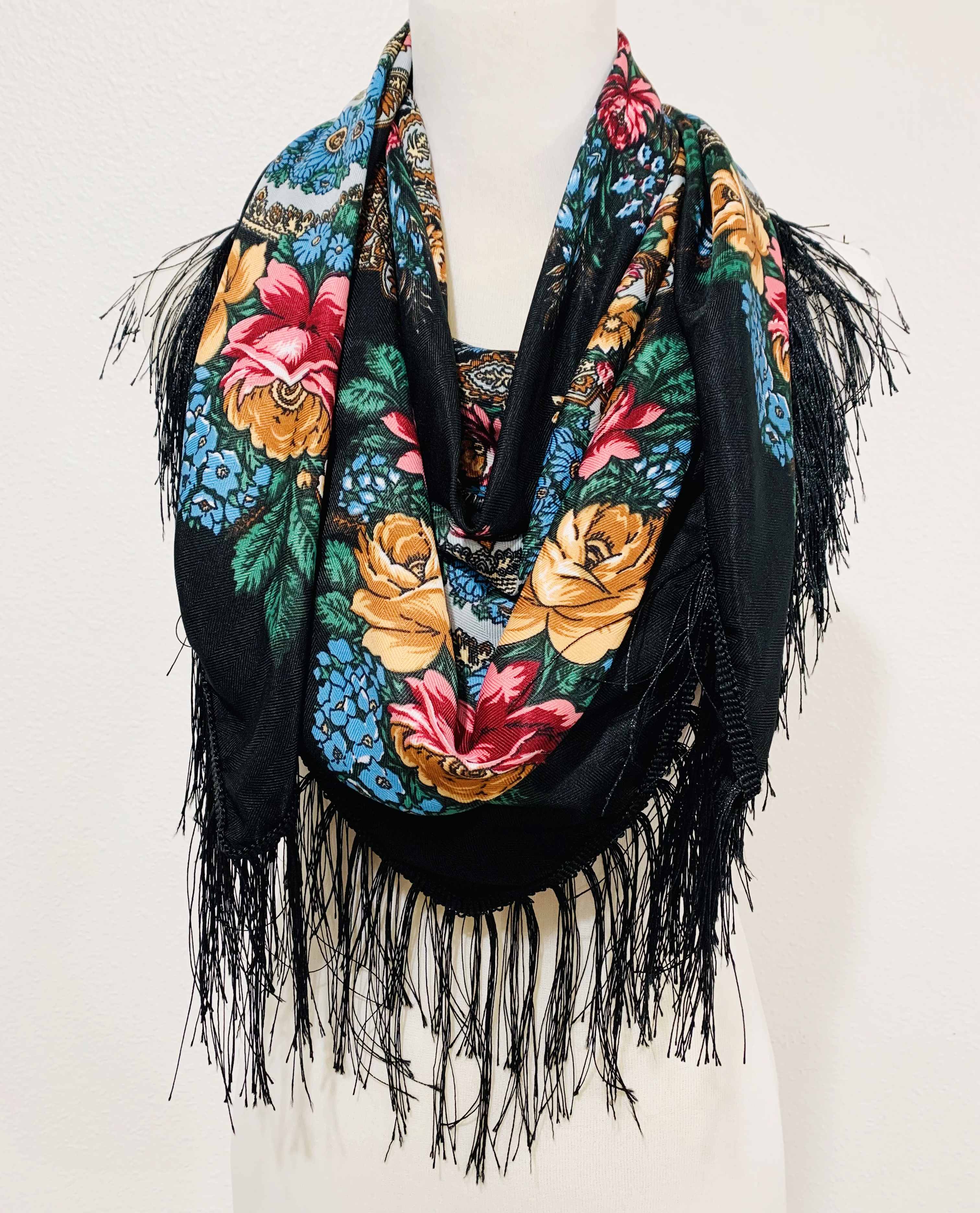 JC Sunny Fashion - Wholesale Scarf - Women's - JC023321 Western Vibe Long Fringe Floral Square Scarf/Shawl2