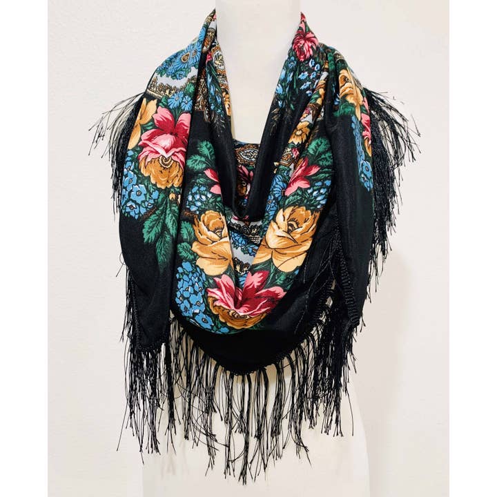JC Sunny Fashion - Wholesale Scarf - Women's - JC023321 Western Vibe Long Fringe Floral Square Scarf/Shawl2