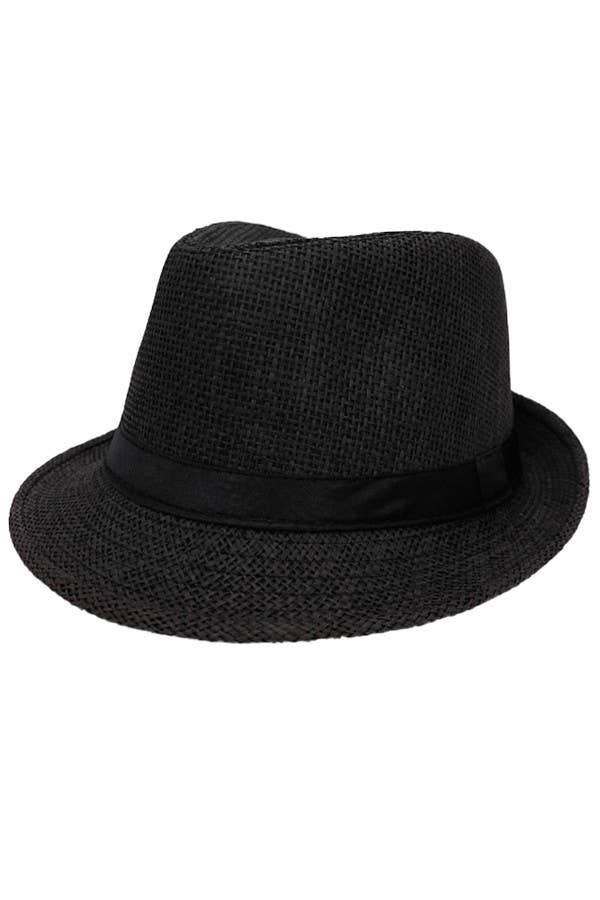 Cap Zone - Wholesale Straw Hat - Women's - Black Band Decor Open Weave Paper Straw Fedora3